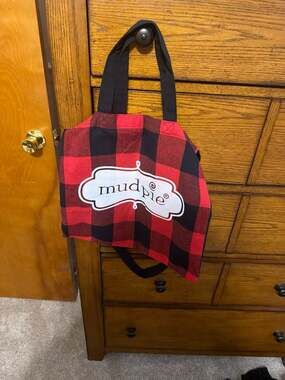 Mud Pie Buffalo Check Red and Black Plaid Canvas Tote Bag